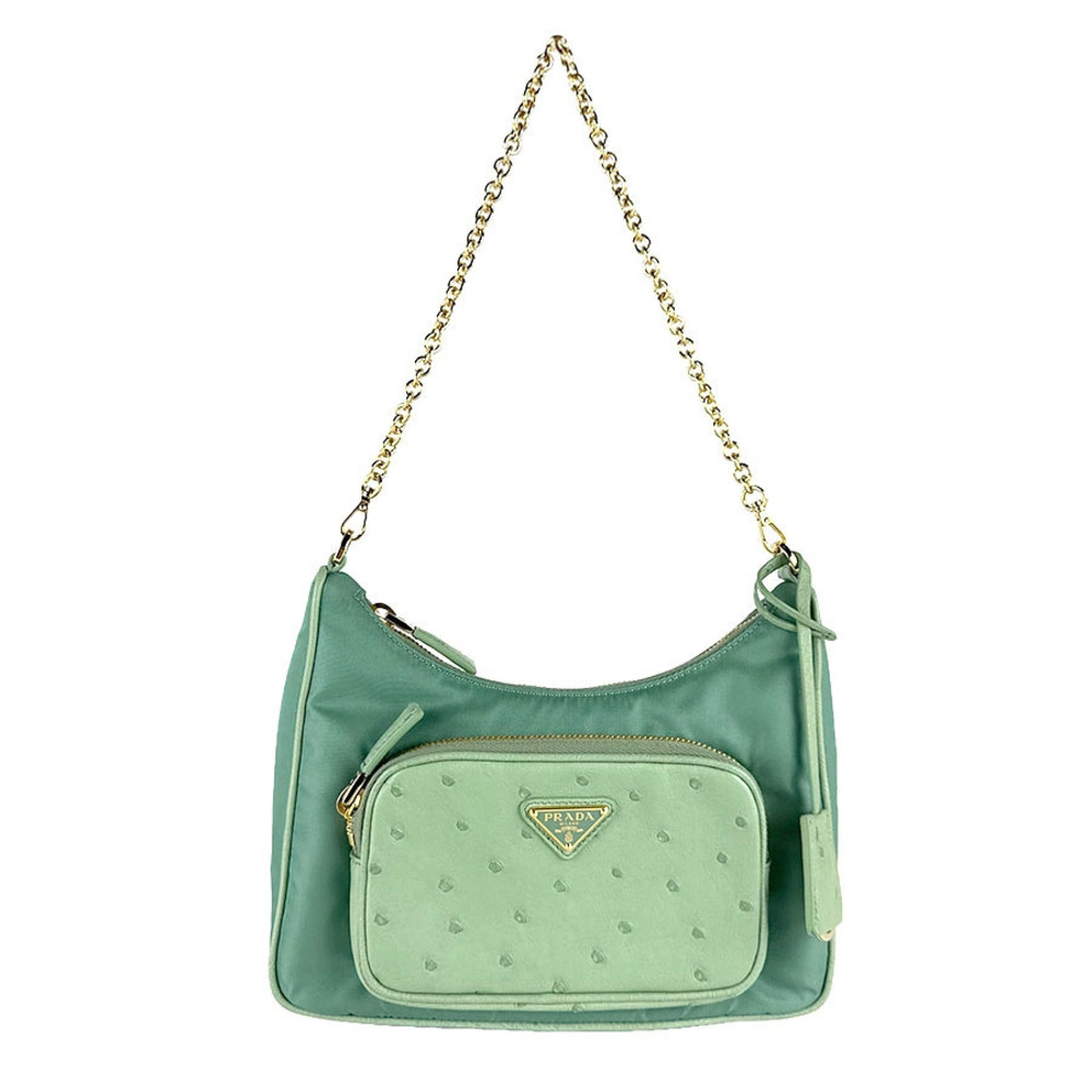Prada Shoulder Bag Ostrich Green Gold
